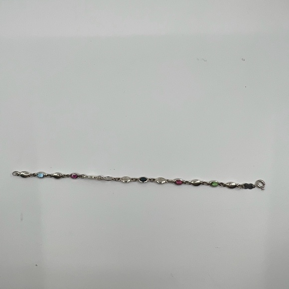 Vintage Italian Sterling Silver And Multicolor Stone Link Bracelet 7 1/4" - Picture 8 of 10